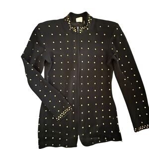 Vintage Tadashi Shoji Studded Jacket Black Gold Womens